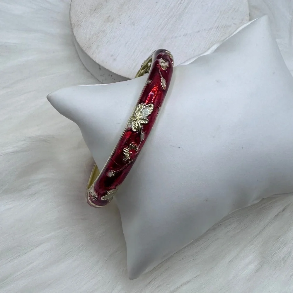 Red Flower Enamel Cloisonne Bracelet Bangle